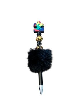 AB INKS HANDMADE EXPRESSIONS Fluffy Black Pom-Pom Autism Awareness Pen